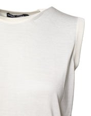 Dolce & Gabbana White Silk Round Neck Sleeveless Tank Top