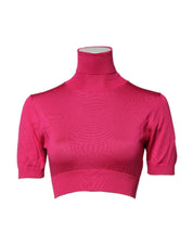 Dolce & Gabbana Pink Silk Knitted Turtleneck Cropped Top