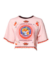 Dolce & Gabbana Pink Print Cotton Short Sleeves Cropped Top