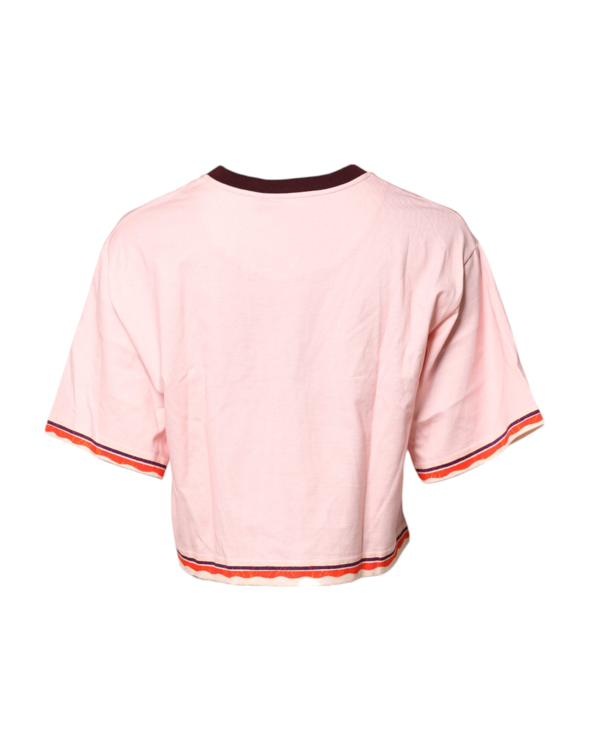Dolce & Gabbana Pink Print Cotton Short Sleeves Cropped Top
