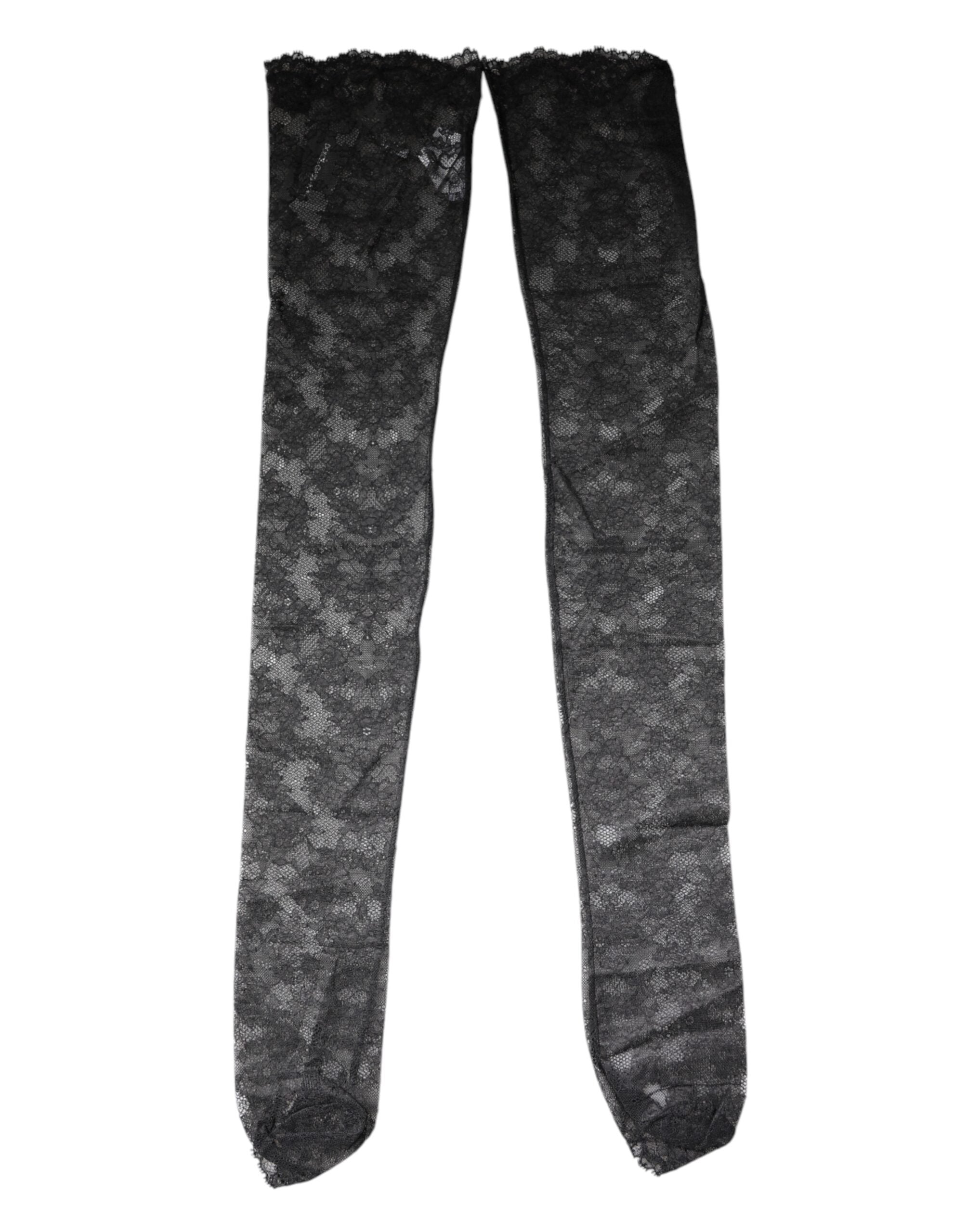 Dolce & Gabbana Black Floral Lace Cotton Stretch Stockings Socks