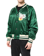 Dolce & Gabbana Green Floral DG Logo Full Zip Bomber Jacket