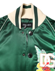 Dolce & Gabbana Green Floral DG Logo Full Zip Bomber Jacket