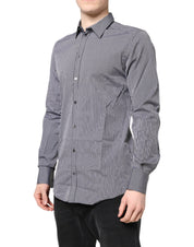 Dolce & Gabbana Black White Striped GOLD Formal Dress Shirt