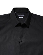 Dolce & Gabbana Black GOLD Cotton Dress Formal Shirt