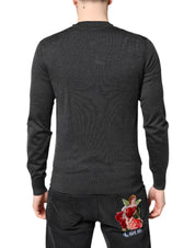 Dolce & Gabbana Gray Embroidery Knit Men Pullover Sweater