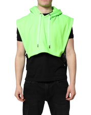 Dolce & Gabbana Green Polyester Hooded Sportswear Vest Sweater