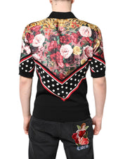 Dolce & Gabbana Black Floral Collared Short Sleeve T-shirt