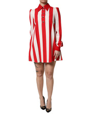 Dolce & Gabbana White Red Stripes Long Sleeves Mini Dress