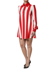 Dolce & Gabbana White Red Stripes Long Sleeves Mini Dress