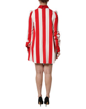 Dolce & Gabbana White Red Stripes Long Sleeves Mini Dress