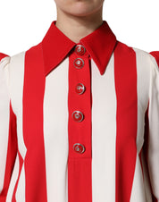 Dolce & Gabbana White Red Stripes Long Sleeves Mini Dress