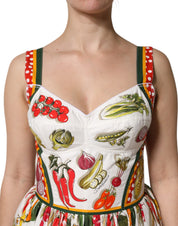 Dolce & Gabbana White Vegetables Sleeveless A-line Dress