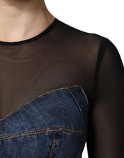 Dolce & Gabbana Black Blue Long Sleeves Denim Mini Dress