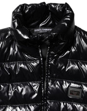 Dolce & Gabbana Black Logo Plaque Full Zip Puffer Jacket