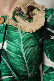 Dolce & Gabbana Multicolor Leaf Print Embellished Trenchcoat Jacket