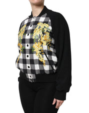Dolce & Gabbana Black White Check Floral Button Down Jacket