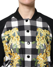 Dolce & Gabbana Black White Check Floral Button Down Jacket