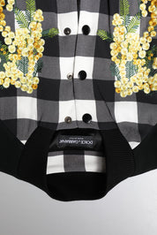 Dolce & Gabbana Black White Check Floral Button Down Jacket