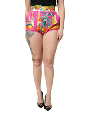 Dolce & Gabbana Pink Printed High Waist Hot Pants Shorts