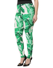 Dolce & Gabbana White Green Leaf High Waist Pants