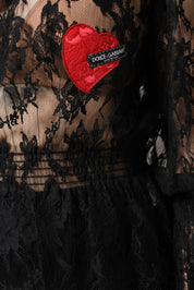 Dolce & Gabbana Black Cotton Floral Lace Women Blouse Top