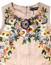 Dolce & Gabbana Beige Floral Embroidery Sleeveless Tank Top