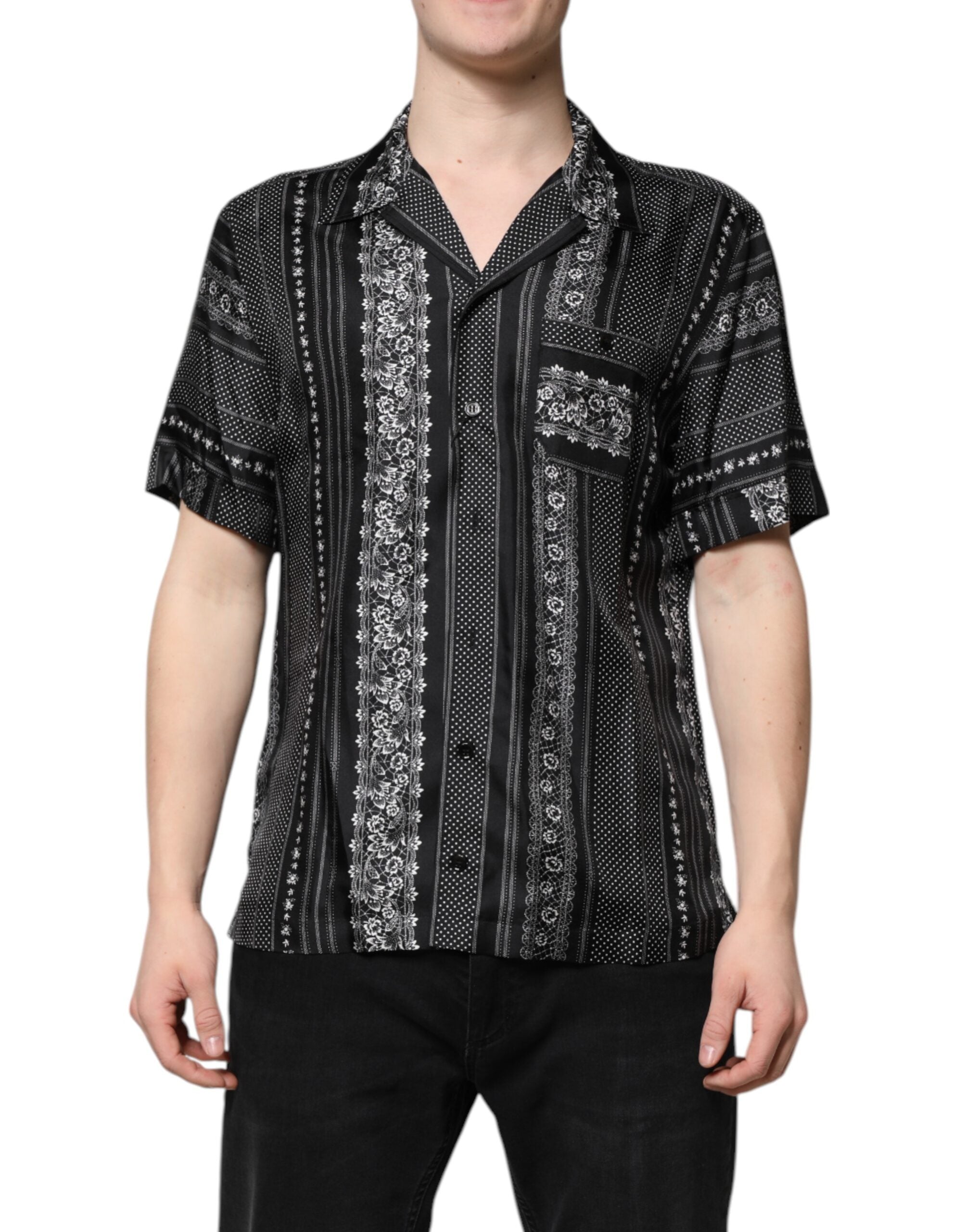 Dolce & Gabbana Black Silk Floral Print Short Sleeves Shirt