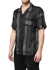Dolce & Gabbana Black Silk Floral Print Short Sleeves Shirt