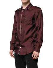 Dolce & Gabbana Burgundy Silk Dotted Long Sleeves Shirt