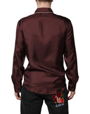 Dolce & Gabbana Burgundy Silk Dotted Long Sleeves Shirt