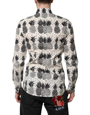 Dolce & Gabbana White Pineapple Print Long Sleeve GOLD Shirt