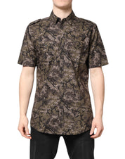 Dolce & Gabbana Multicolor Camouflage Button Down GOLD Shirt