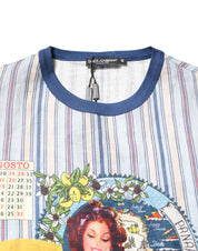 Dolce & Gabbana Multicolor Striped Pin Up Linen Round Neck T-shirt