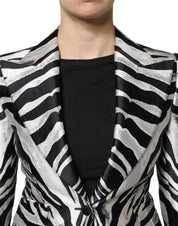 Dolce & Gabbana Black White Polyester Women Blazer Jacket