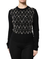 Dolce & Gabbana Black Cashmere Embellished Long Sleeves Top