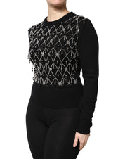 Dolce & Gabbana Black Cashmere Embellished Long Sleeves Top