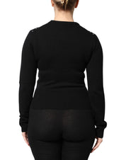 Dolce & Gabbana Black Cashmere Embellished Long Sleeves Top