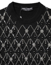 Dolce & Gabbana Black Cashmere Embellished Long Sleeves Top