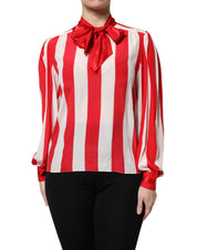 Dolce & Gabbana Red White Stripes Ascot Collar Blouse Top