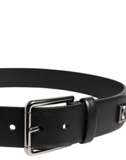 Dolce & Gabbana Black Calf Leather Studded Silver Buckle Belt