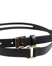 Dolce & Gabbana Black Double Strap Leather Gold Buckle Belt