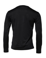 Dolce & Gabbana Dark Blue Silk Crew Neck Men Pullover Sweater