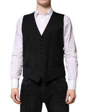 Dolce & Gabbana Black Wool Dress Formal Men Waistcoat Vest