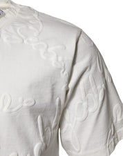 Dolce & Gabbana White Cotton Logo Embossed Crew Neck T-shirt