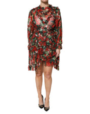 Dolce & Gabbana Multicolor Ruffle Floral Long Sleeves Dress