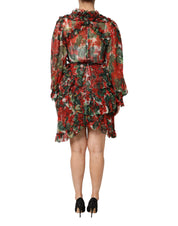 Dolce & Gabbana Multicolor Ruffle Floral Long Sleeves Dress