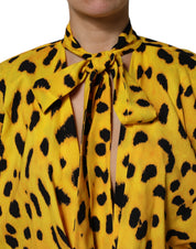 Dolce & Gabbana Yellow Leopard Long Sleeves Jumpsuit Dress