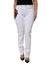 Dolce & Gabbana White Floral Sequined GIRLY Denim Jeans
