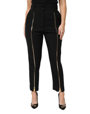 Dolce & Gabbana Black Wool High Waist Zipper Tapered Pants
